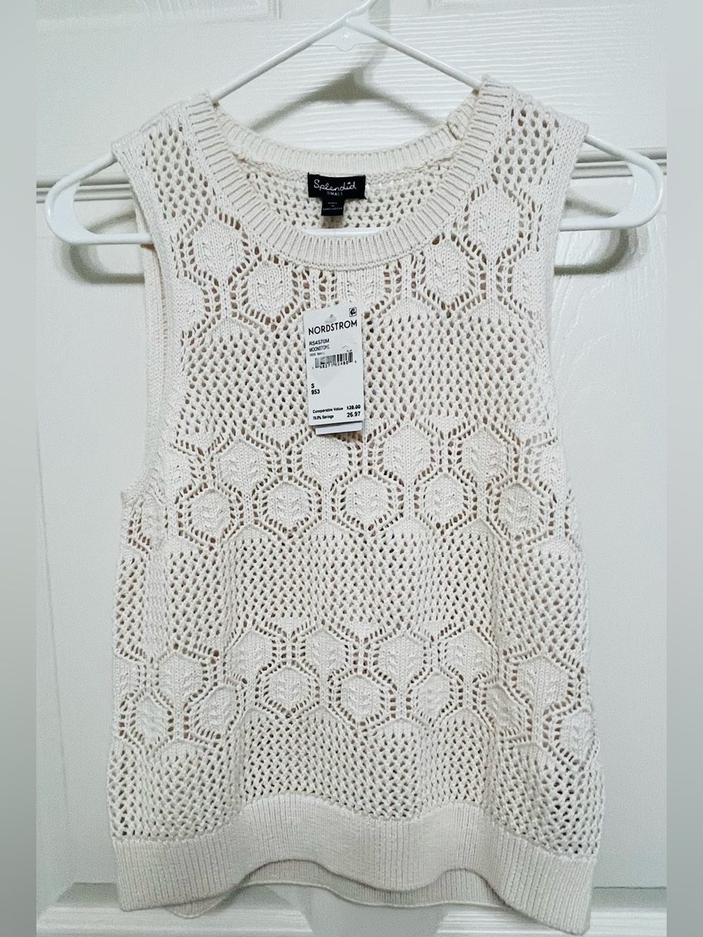 Splendid Women's Cream Crochet Knit Sleeveless Top,Size S,NWT
